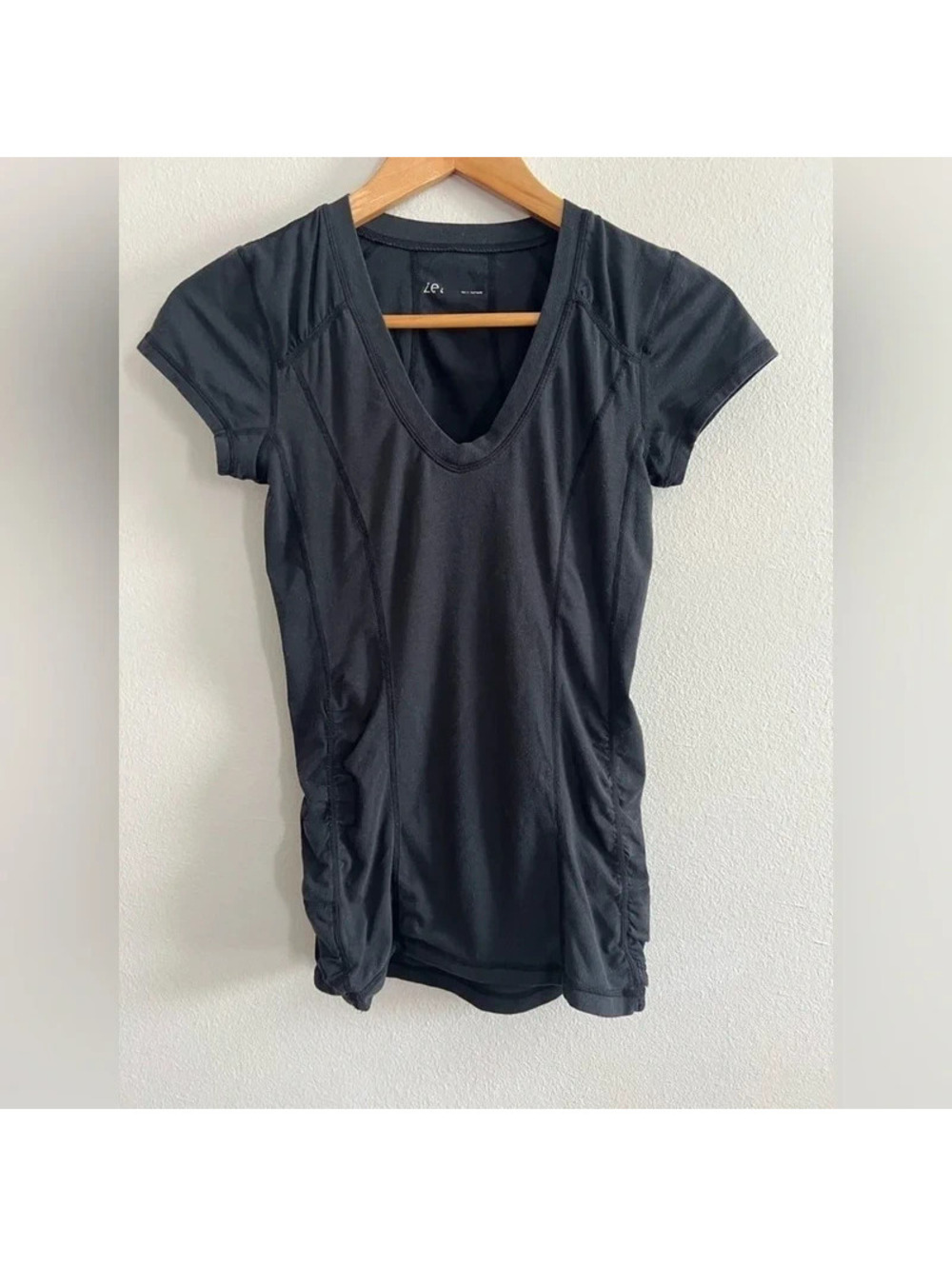 Zella Black Fitted Ruched Short Sleeve T-Shirt - Small [BA492]